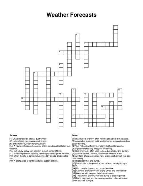 Weather Forecasts Crossword Puzzle