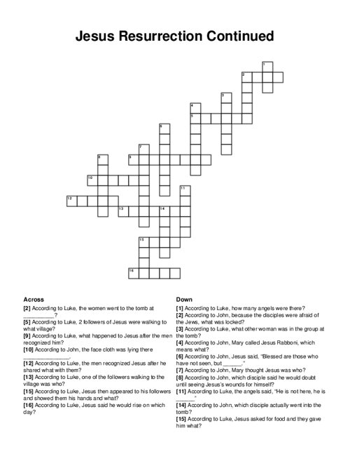 Jesus Resurrection Continued Crossword Puzzle