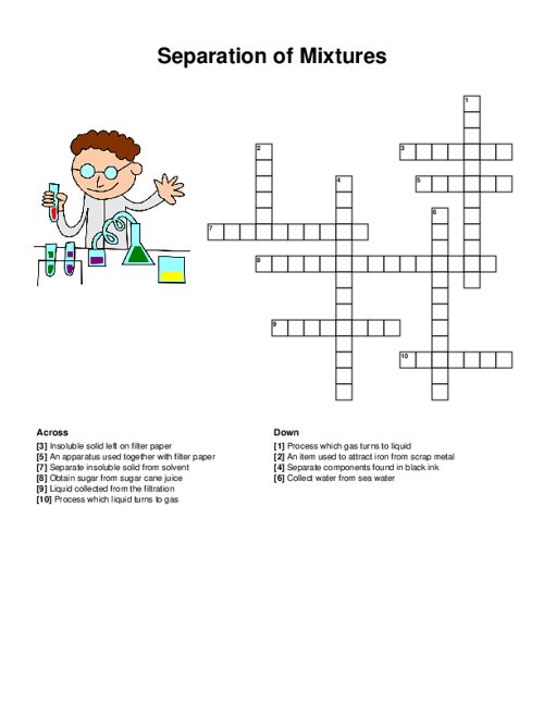 Separation of Mixtures Crossword Puzzle