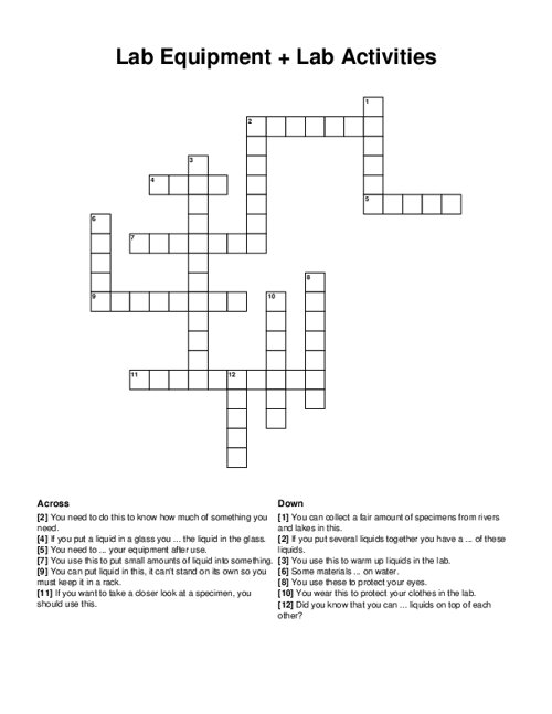 Lab Equipment + Lab Activities Crossword Puzzle