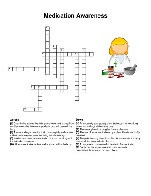 Medication Awareness Crossword Puzzle