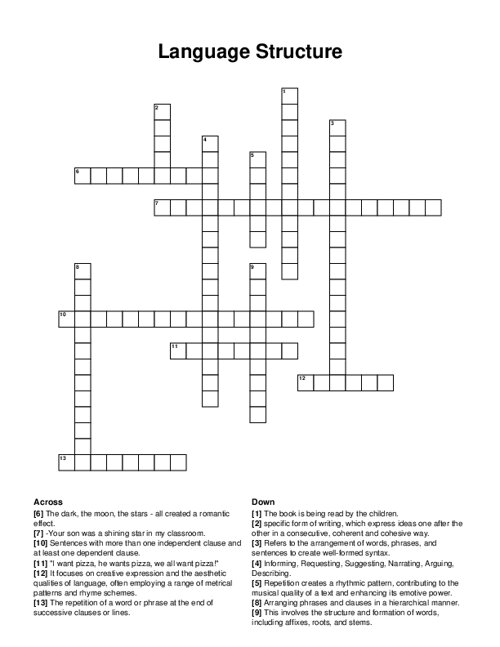 Language Structure Crossword Puzzle