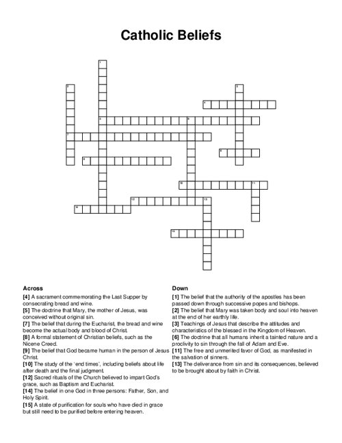 Catholic Beliefs Crossword Puzzle