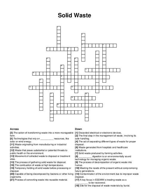 Solid Waste Crossword Puzzle