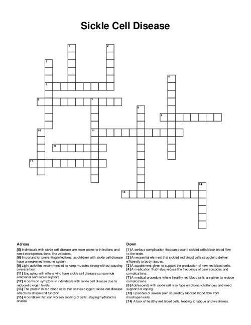 Sickle Cell Disease Crossword Puzzle