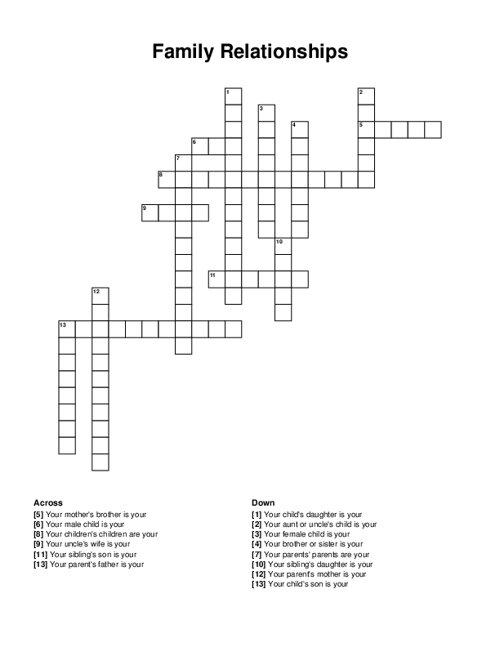 Family Relationships Crossword Puzzle