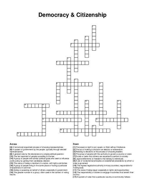 Democracy & Citizenship Crossword Puzzle