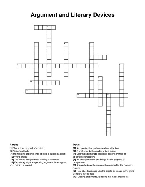 Argument and Literary Devices Crossword Puzzle