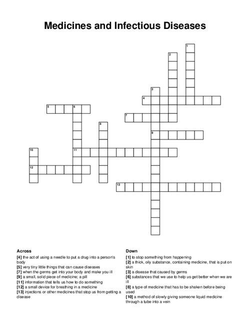 Medicines and Infectious Diseases Crossword Puzzle