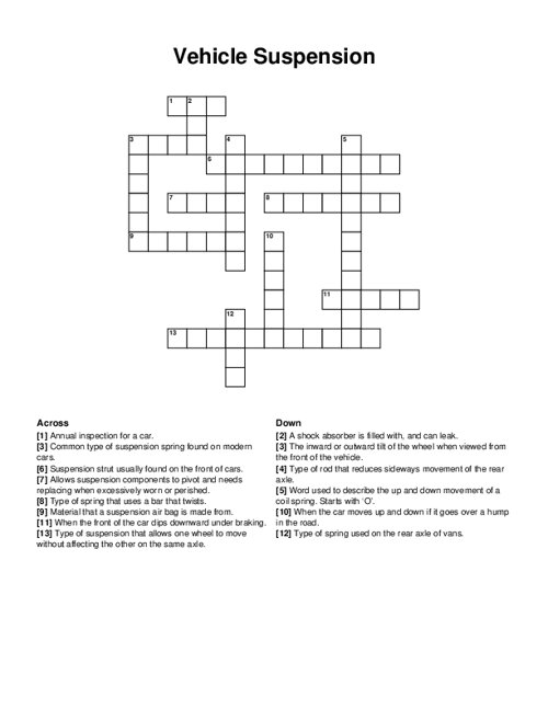 Vehicle Suspension Crossword Puzzle