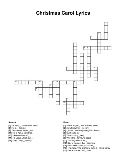 Christmas Carol Lyrics Crossword Puzzle