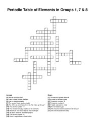 Periodic Table of Elements in Groups 1, 7 & 8 crossword puzzle