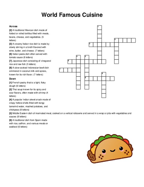 World Famous Cuisine Crossword Puzzle