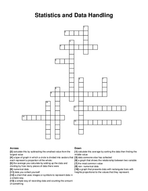 Statistics and Data Handling Crossword Puzzle