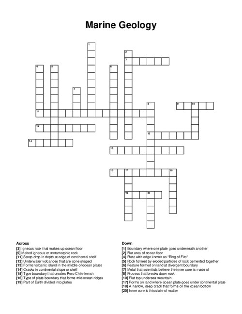 Marine Geology Crossword Puzzle