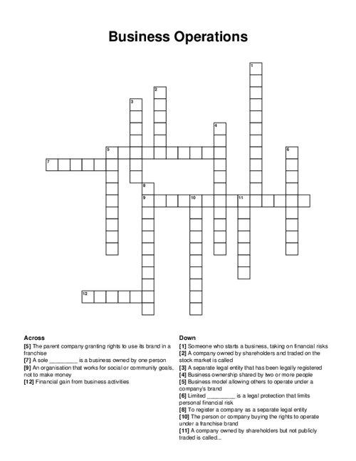 Business Operations Crossword Puzzle