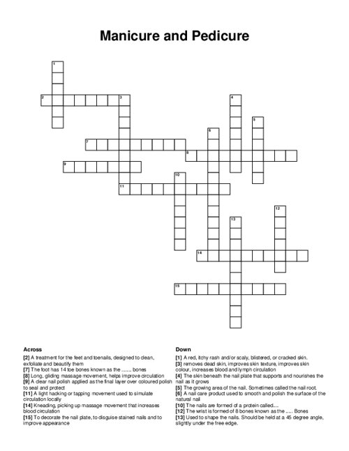 Manicure and Pedicure Crossword Puzzle