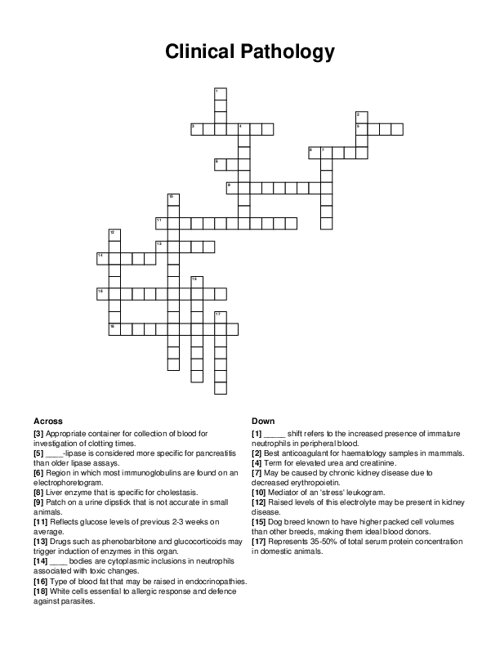 Clinical Pathology Crossword Puzzle