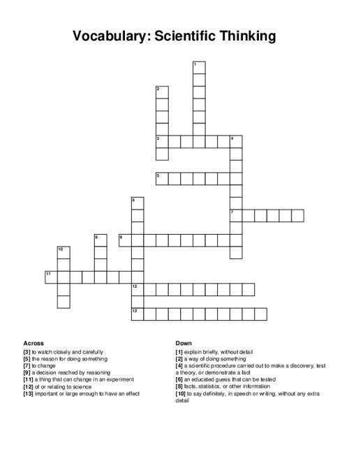 Vocabulary: Scientific Thinking Crossword Puzzle