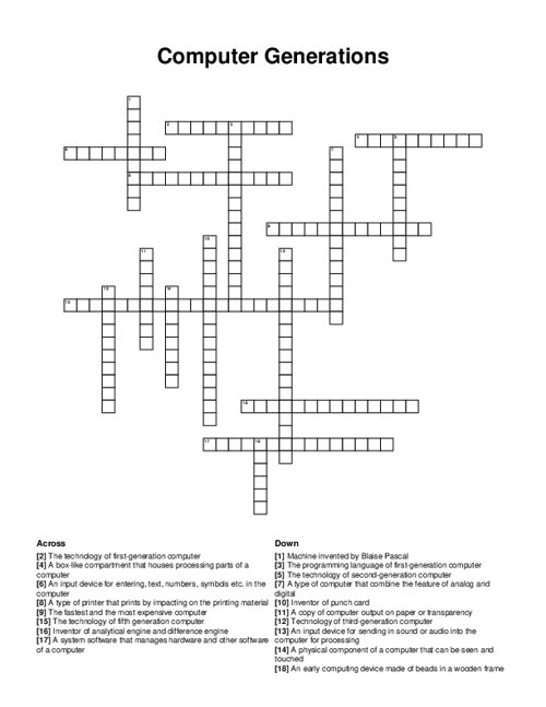 Computer Generations Crossword Puzzle