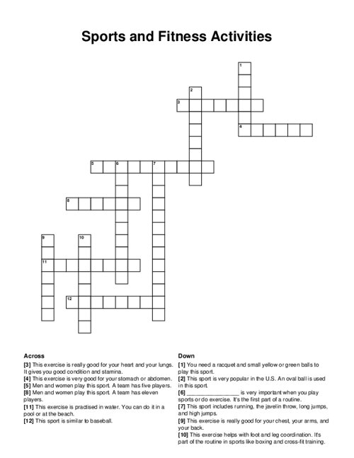 Sports and Fitness Activities Crossword Puzzle