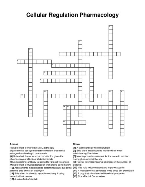 Cellular Regulation Pharmacology Crossword Puzzle