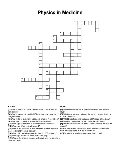 Physics in Medicine Crossword Puzzle