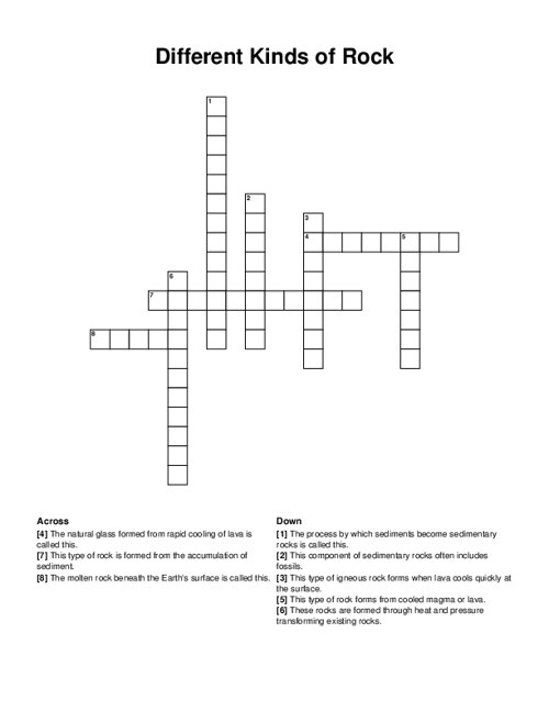 Different Kinds of Rock Crossword Puzzle