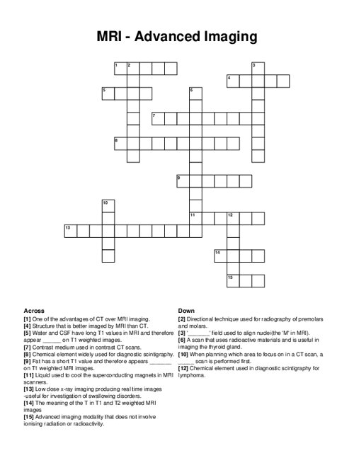 MRI - Advanced Imaging Crossword Puzzle