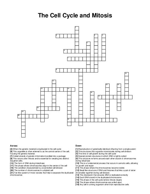 The Cell Cycle and Mitosis Crossword Puzzle