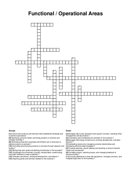 Functional / Operational Areas Crossword Puzzle