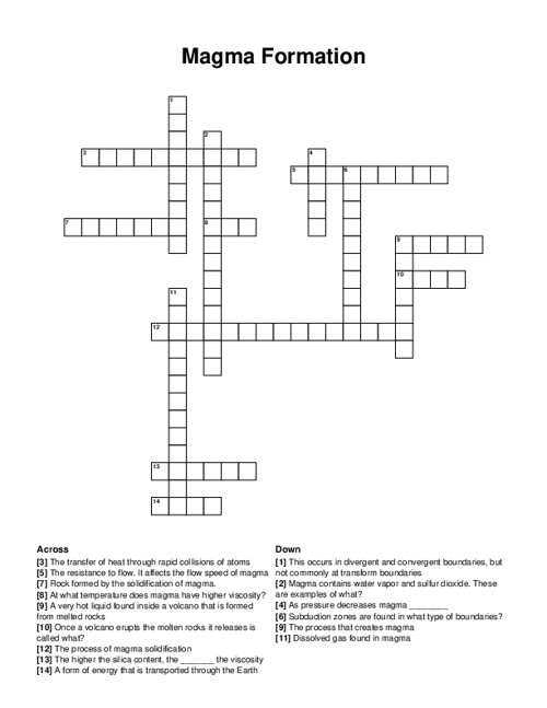 Magma Formation Crossword Puzzle