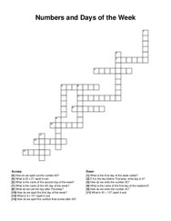 Numbers and Days of the Week crossword puzzle