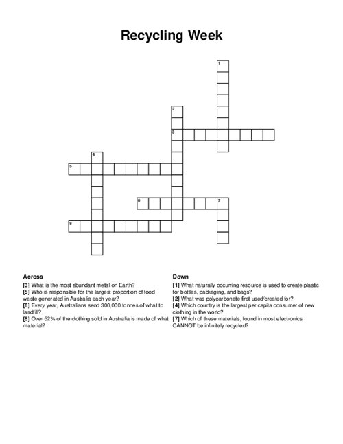 Recycling Week Crossword Puzzle