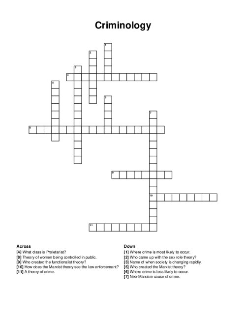 Criminology Crossword Puzzle