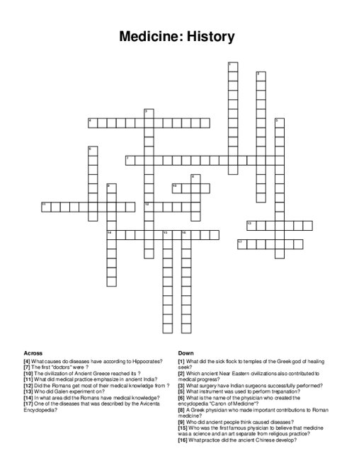 Medicine: History Crossword Puzzle