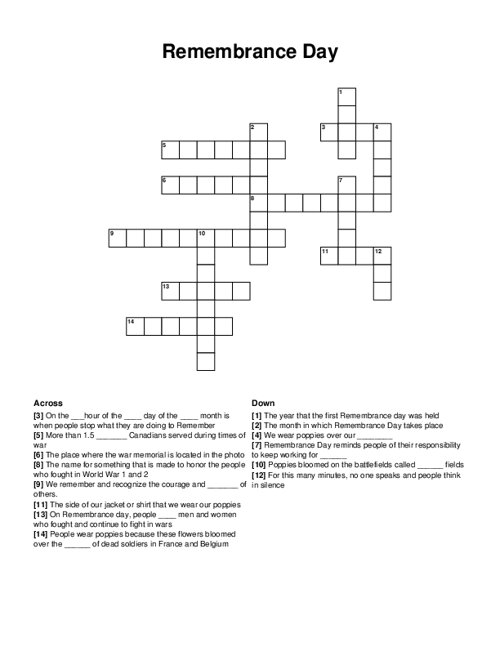 Remembrance Day Crossword Puzzle