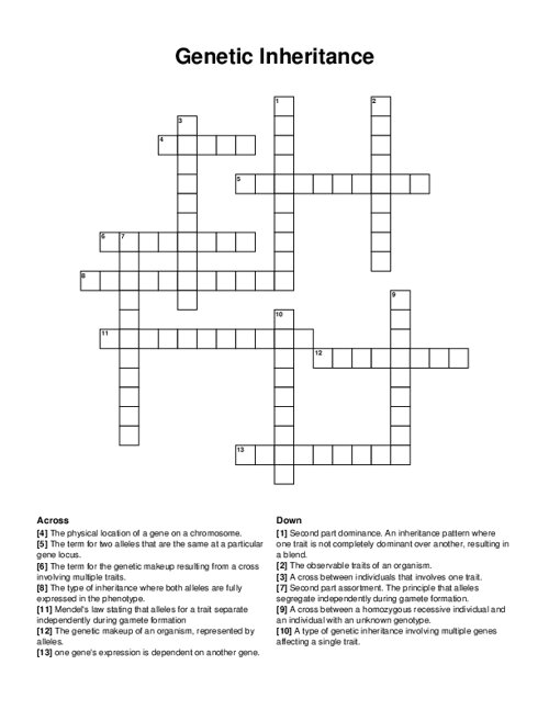 Genetic Inheritance Crossword Puzzle