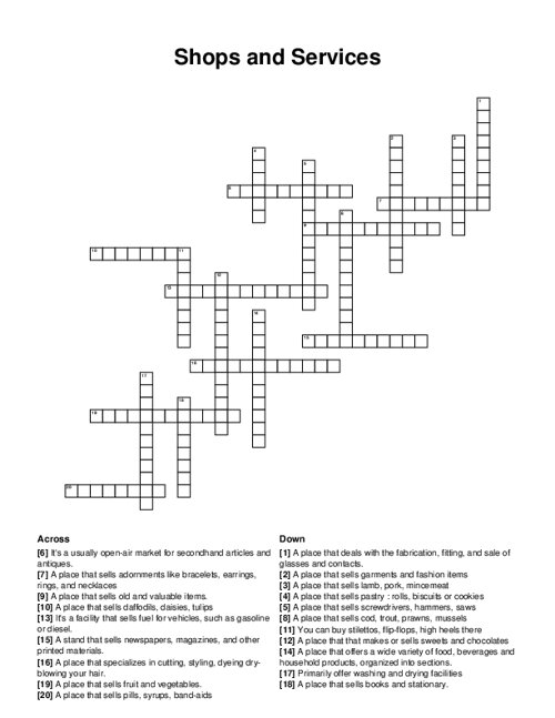 Shops and Services Crossword Puzzle