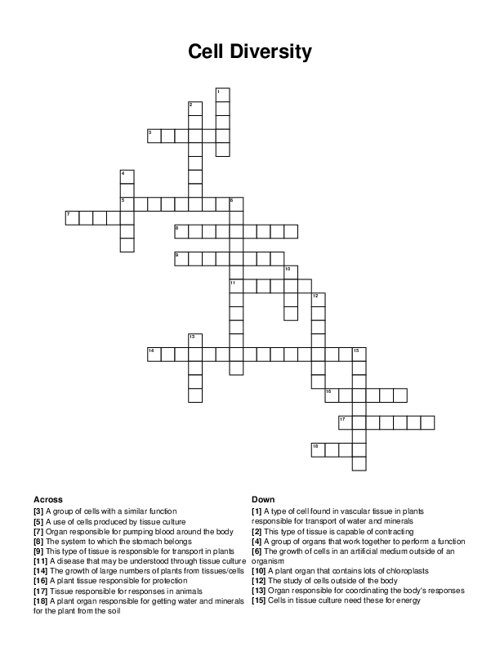 Cell Diversity Crossword Puzzle