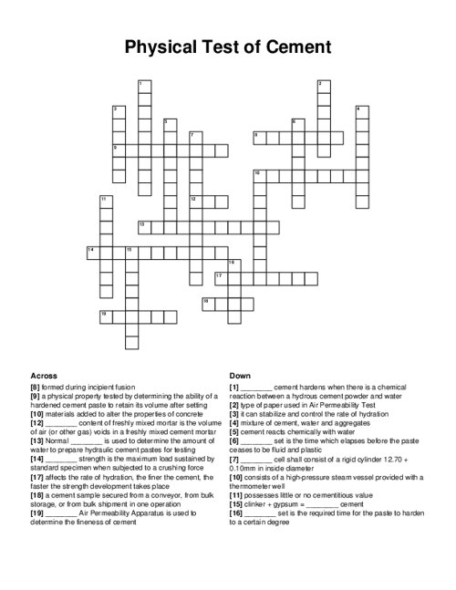 Physical Test of Cement Crossword Puzzle