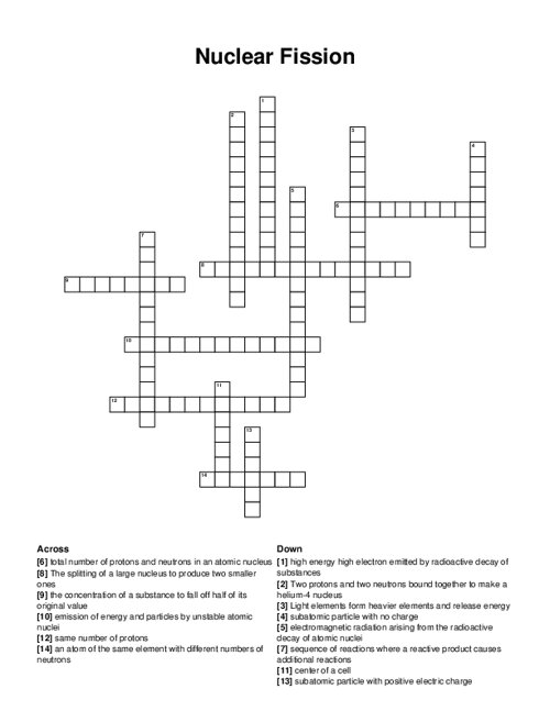 Nuclear Fission Crossword Puzzle