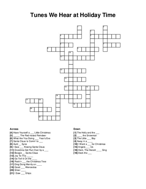 Tunes We Hear at Holiday Time Crossword Puzzle