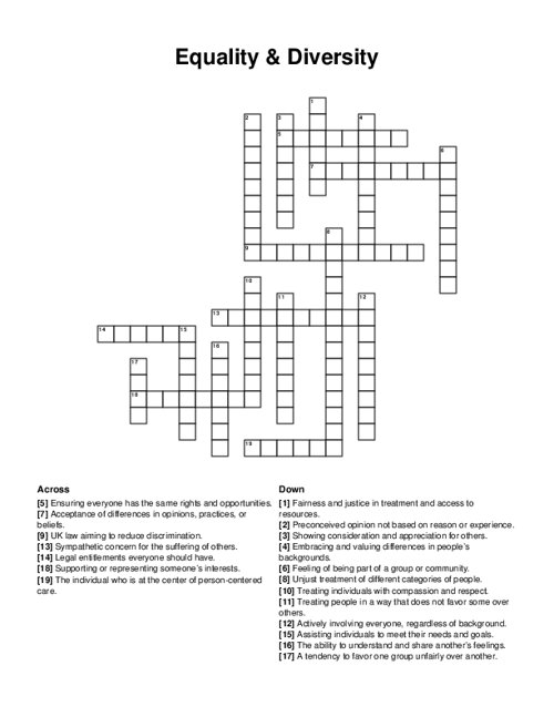 Equality & Diversity Crossword Puzzle