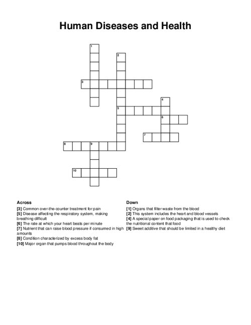 Human Diseases and Health Crossword Puzzle