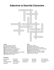 Adjectives to Describe Characters crossword puzzle