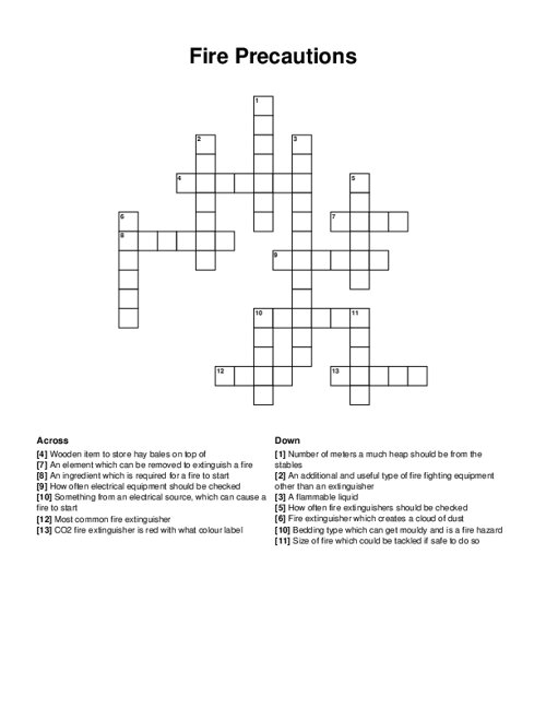 Fire Precautions Crossword Puzzle