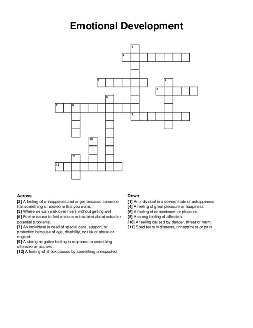 Emotional Development Crossword Puzzle