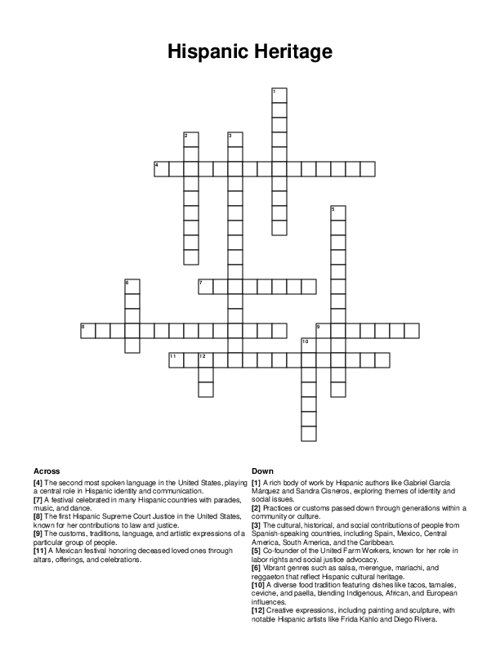 Hispanic Heritage Crossword Puzzle