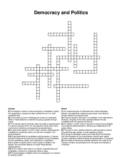 Democracy and Politics Crossword Puzzle